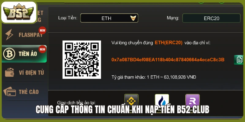 Cung cấp thông tin chuẩn khi nạp tiền B52 club